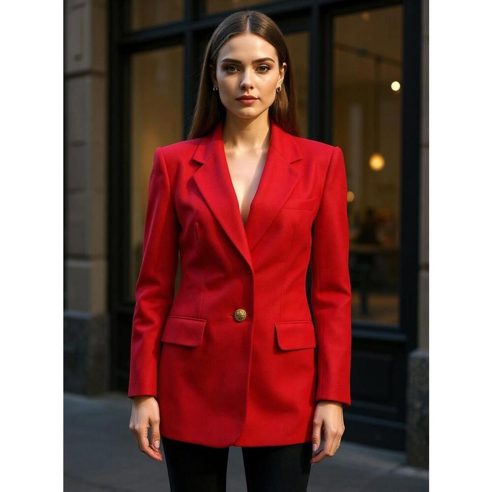 Women's Red Single-Button Blazer - image 2